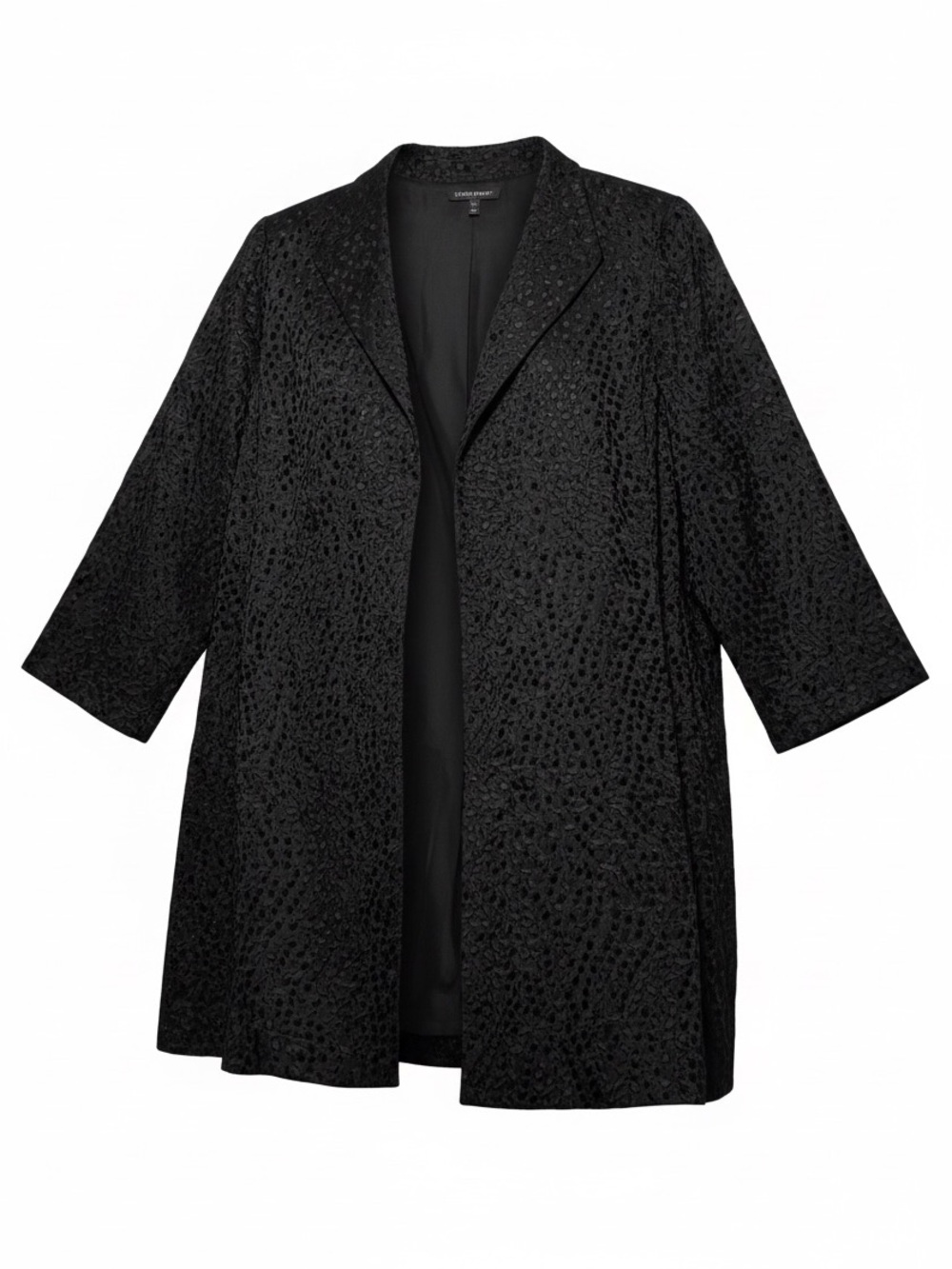 Eileen Fisher Black Textured Silk Jacket Coat Embroidered Relaxed Women Sz Xl